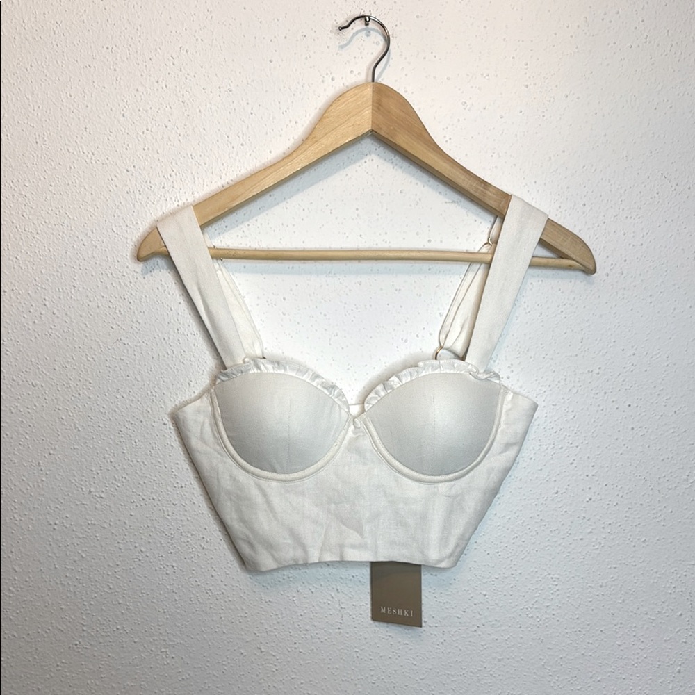 Meshki Hilaria Cupped Linen Crop Top White XS NWT - Picture 5 of 10